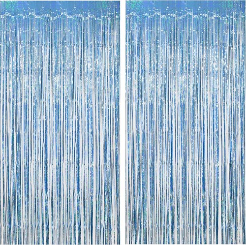 Blue Tinsel Curtain Streamers by [Brand Name] - Foil Fringe Party Backdrop for Engagements & Birthdays | 2 Pack, 3.3×8.3ft