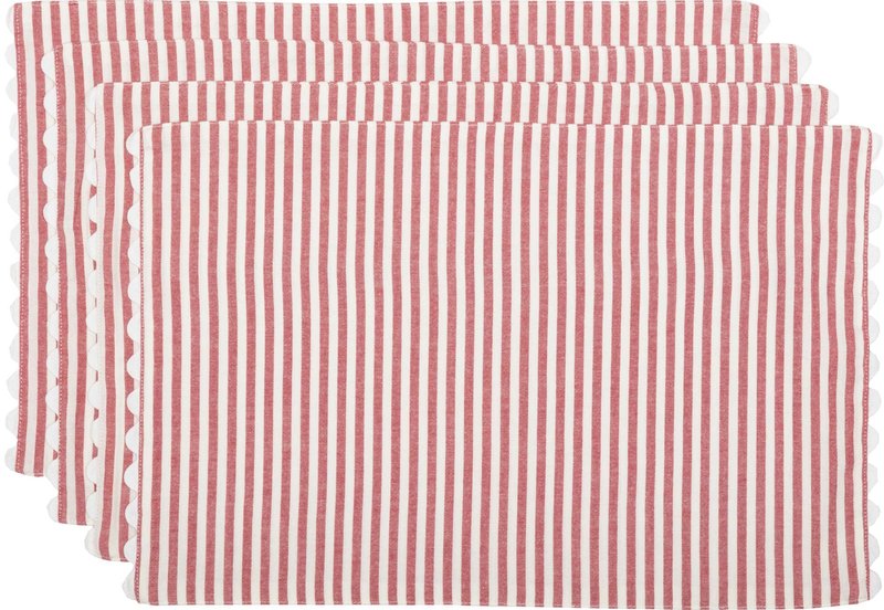 Piper Classics Farmhouse Ticking Stripe Red Placemat, Set of 4, 12x18