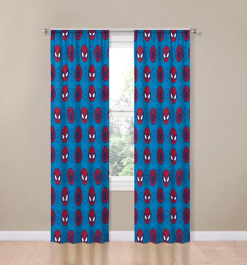 Jay Franco Kids Window Drapes - 4 Piece Curtain Set Includes 2 Tiebacks, Beautiful Bedding Room Décor and Easy Set Up, Blue - Super Hero Adventures, 84 Inch