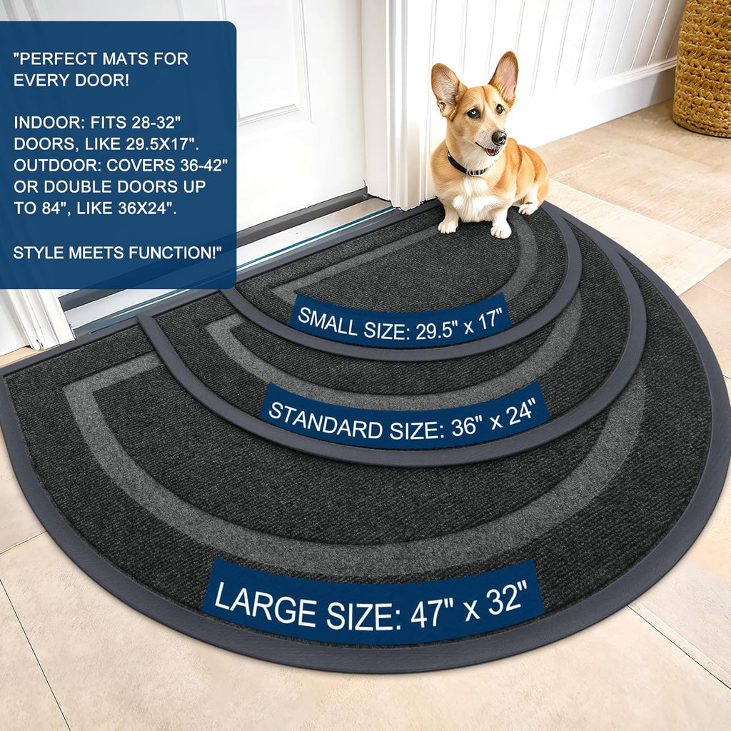 OLANLY Black 2-Piece Door Mat Set - Half Circle & Geometric Design (29.5"x17") for Stylish Entryways