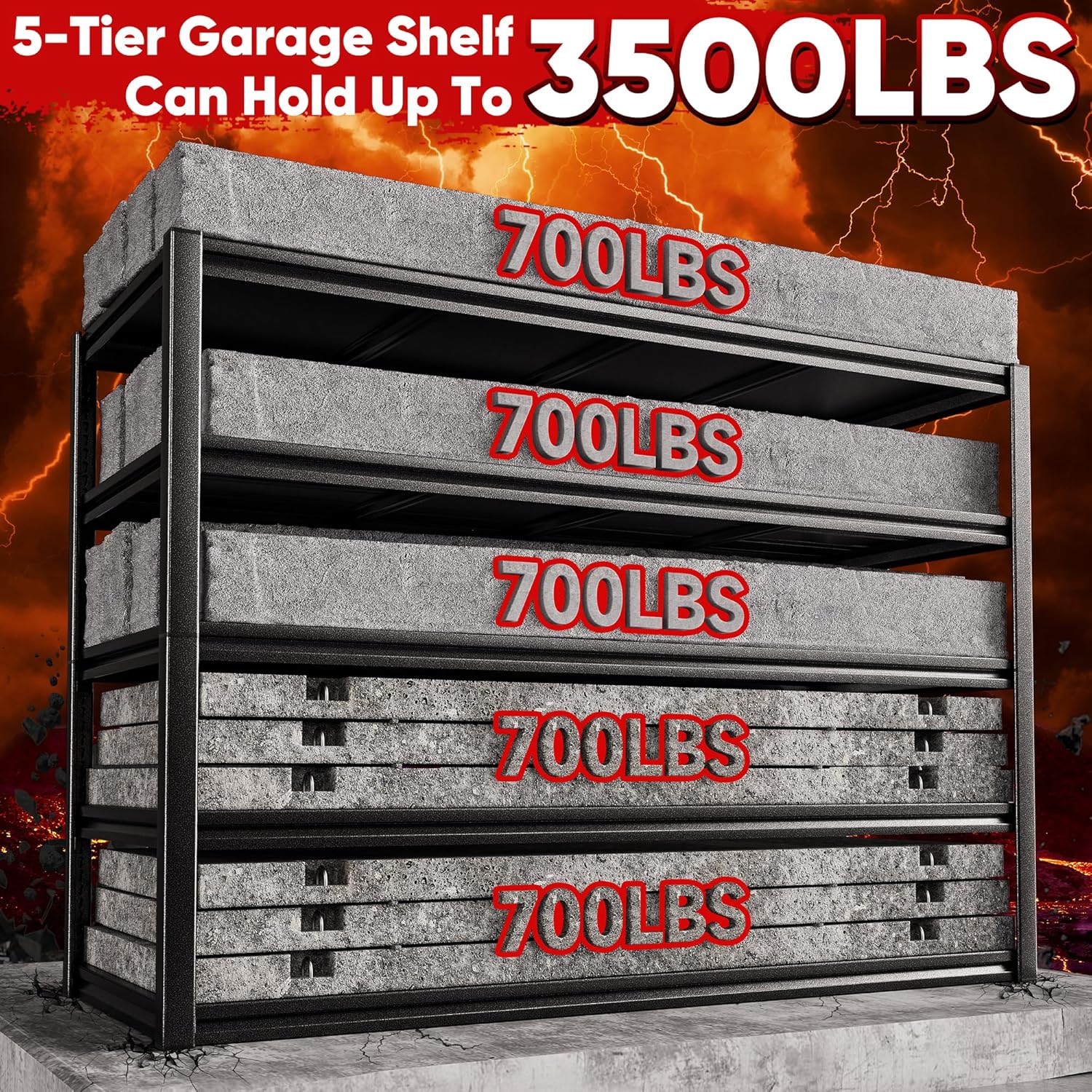 POKIPO Heavy Duty Garage Shelving - 72"H x 47.2"W x 23.6"D | 5-Tier Adjustable Metal Storage Rack, 3500LBS Capacity