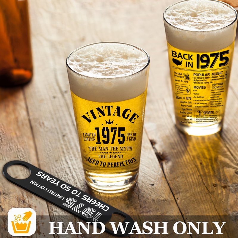 YJGS 51th Birthday Gifts for Men, 1975 Beer Glass 16oz, 51th Birthday Decorations, 51 Year Old Gifts for Men, Mens 51th Anniversary Birthday Gift Ideas, Funny Fathers Day Dad Present