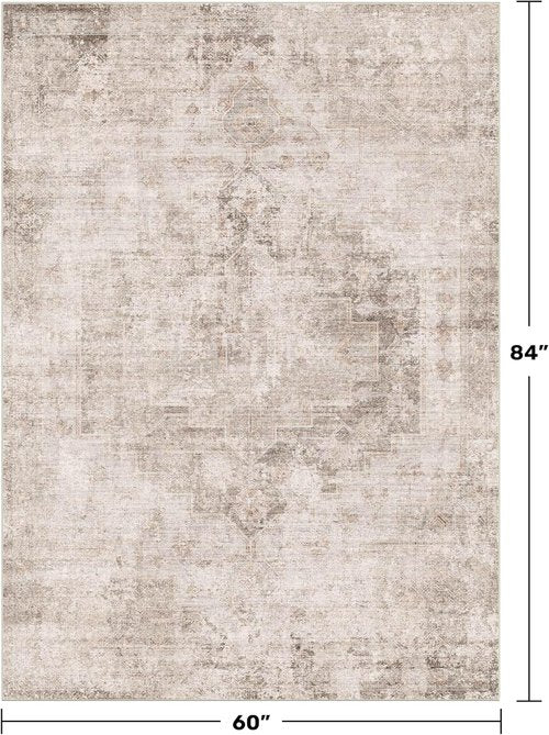 Hazo Haus Washable 5x7 Area Rug - Ultra Soft Non-Slip Neutral Beige & Peach for Living Room, Dining Room & Bedroom