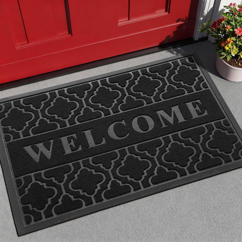 Yimobra Outdoor Welcome Mat - All-Weather Waterproof Non-Slip Doormat | 29.5x17 Inches, Black