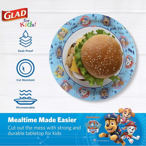 Glad for Kids Paw Patrol Paper Plates - Heavy Duty, Soak Proof, 8.5 Inch, Blue | 20 Count for Parties & Everyday Meals