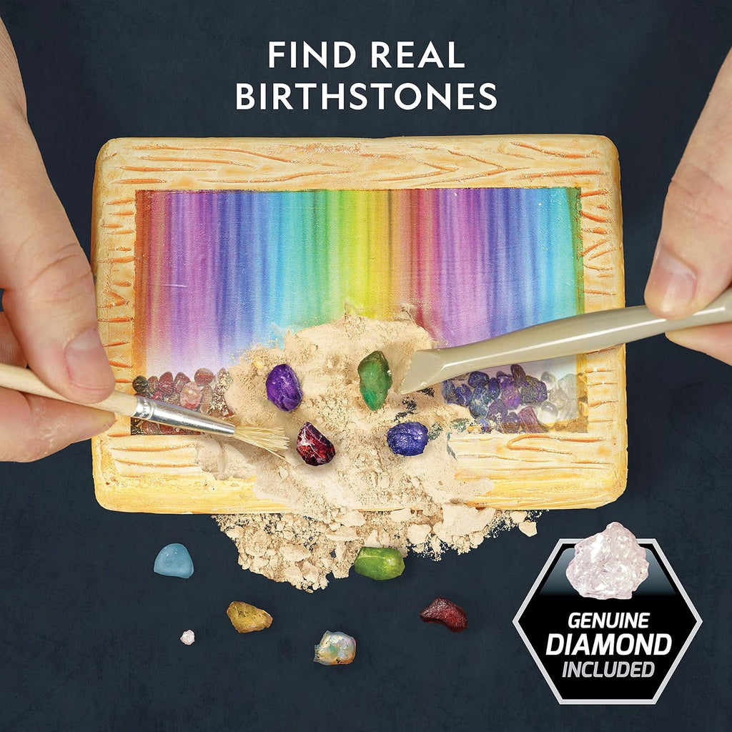 National Geographic Birthstone Dig Kit - 12 Genuine Birthstones Including Real Diamond & Ruby | Gemstone Collection