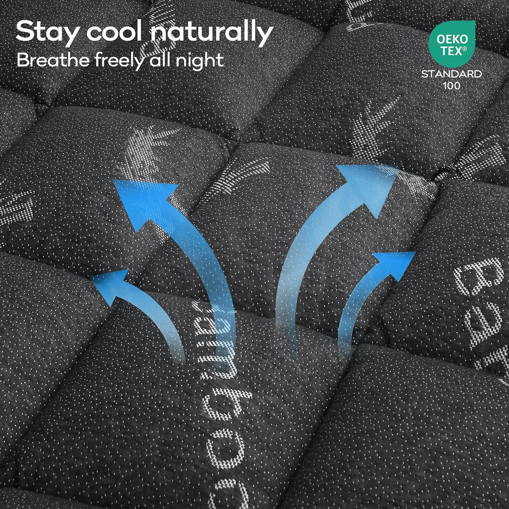 OLANLY Queen Mattress Topper - Cooling Bamboo Viscose Pillow Top for Back Pain Relief | Dark Gray