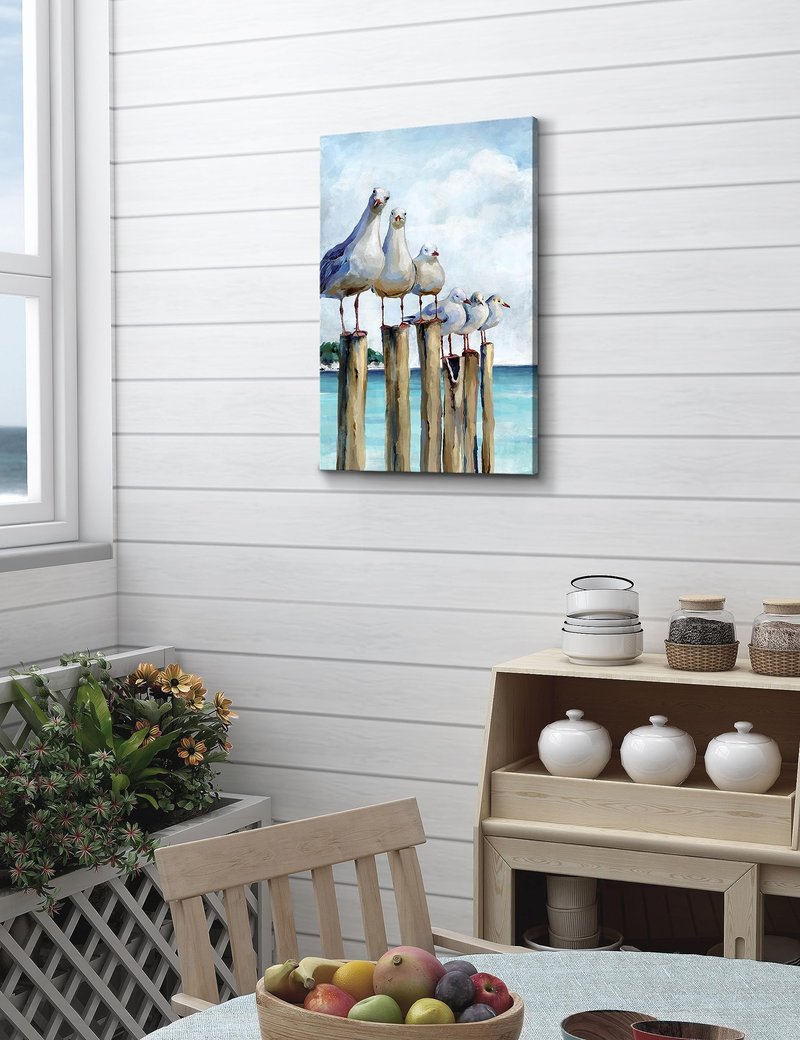SUMGAR Ocean Wall Art Coastal Sea Bird Artwork Framed Prints Wall Decor Teal Beach Canvas Paintings for Bathroom Bedroom Living Room Decor 16"x24"