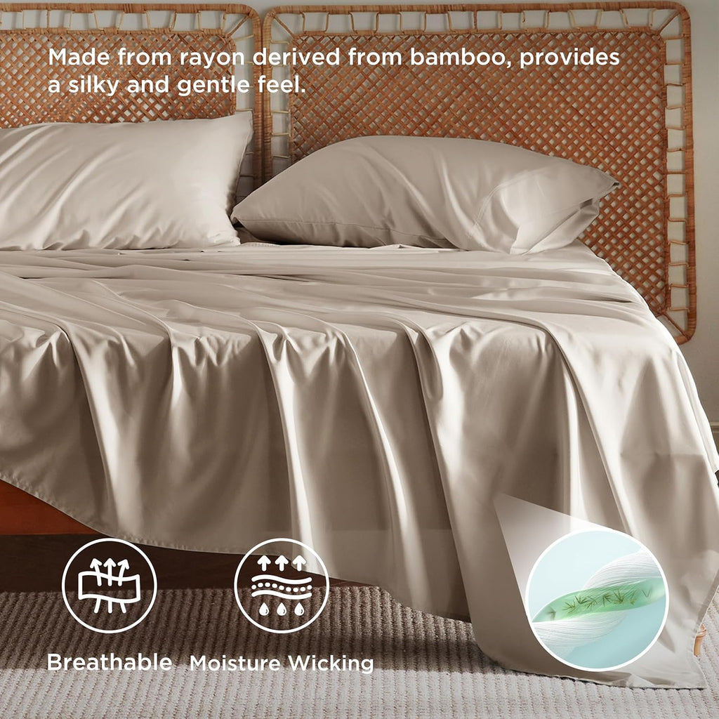 Bedsure Cooling California King Sheet Set - Breathable Rayon from Bamboo, Deep Pocket, Soft & Silky in Simply Taupe