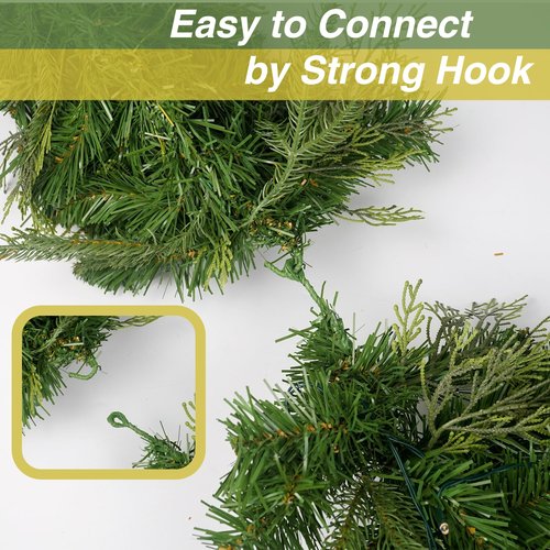 Christmas Garland with 50 Lights 9 Ft, Prelit Xnas Garland with Cypress Leaf, Battery Operated Christmas Decor for Mantle Staircase Indoor and Outdoor (Tips-A-Plug-in)