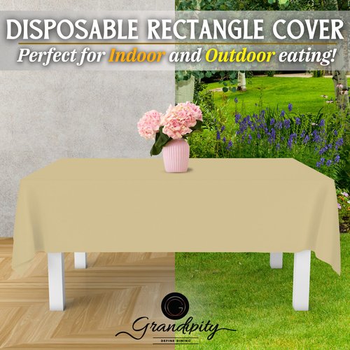Grandipity Beige Plastic Table Cloth Disposable (6 Pk) 54in x 108in Plastic Tablecloths for Rectangle Tables - Premium Party Table Cloths Disposable for 6ft to 8ft Rectangle Tables