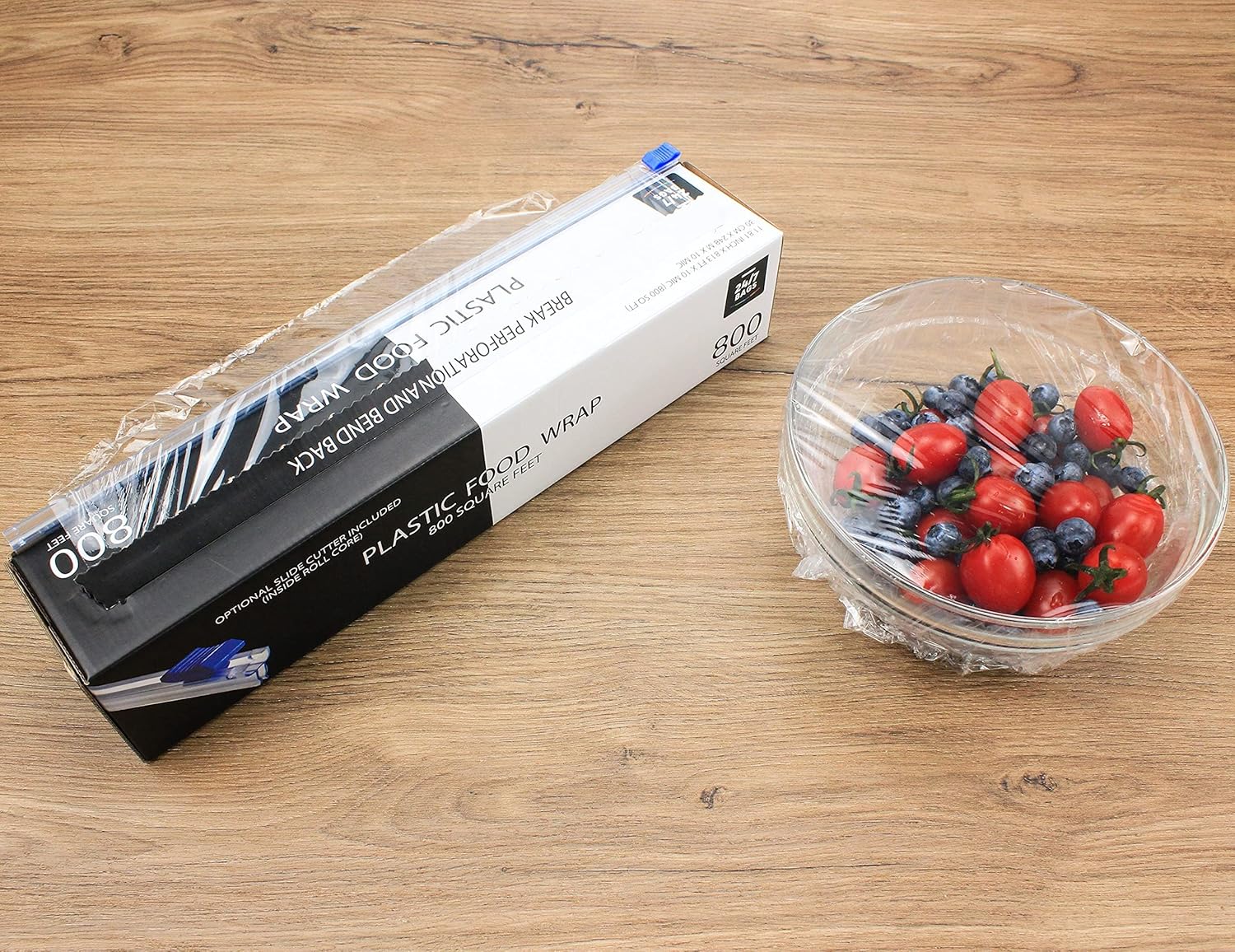 Plastic Food Wrap - BPA-Free, 800 SQ. FT. With Optional Slide Cutter | Extra Cling & No Mess