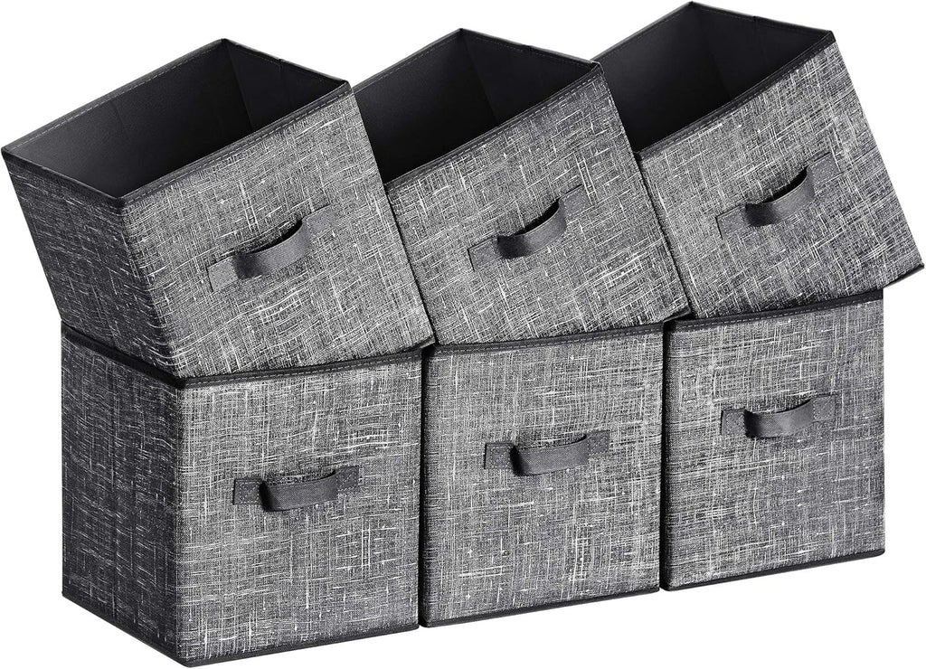 SONGMICS Storage Cubes - 11-Inch Foldable Non-Woven Fabric Bins | Set of 6 Closet Organizers in Classic Black