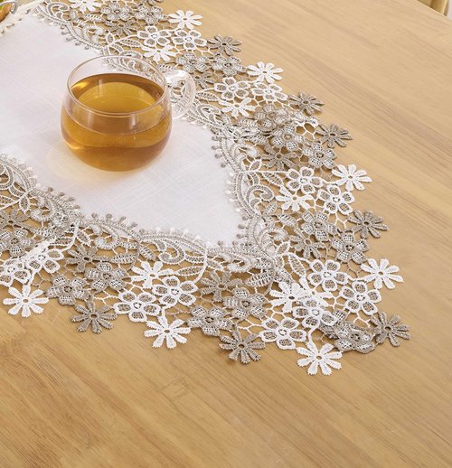 Winotic White Beige Floral Lace Table Runner Dresser Scarf 108 inches Long for Kitchen Dining Coffee Table Parties Wedding Home Decor (White, 16” x 108”)