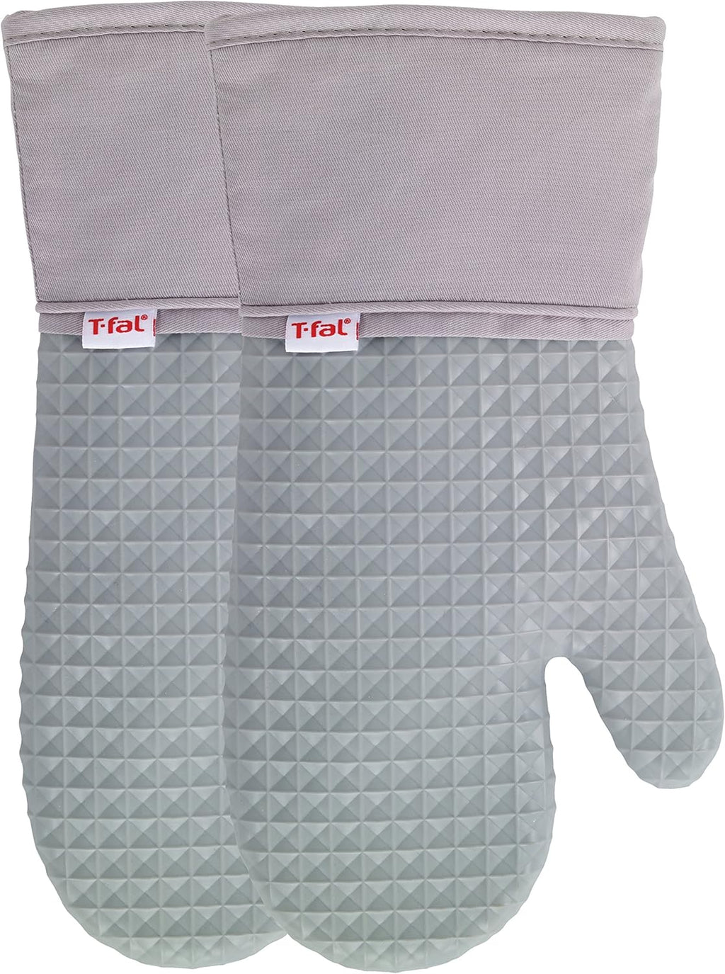 T-fal Silicone Oven Mitt Set - Softflex Non-Slip Grip, Heat Resistant | 13 x 7 Inches, Gray, 2 Pack