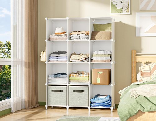 HOMIDEC Closet Organizer - 12-Cube Storage Solution for Clothes | Portable White Shelves