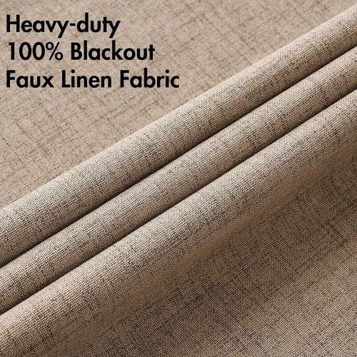 MIULEE 100% Blackout Linen Textured Curtains - Thermal Insulated Copper Brown Drapes | 52 x 120 Inch (2 Panels)