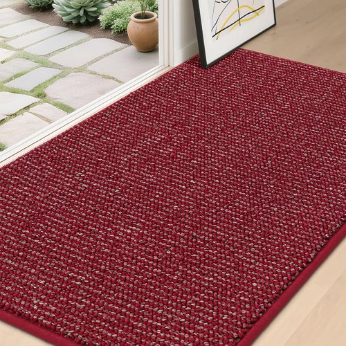 BEQHAUSE Dirt Trapper Door Mat - Non-Slip, Washable, Absorbent 36" x 60" Red Entrance Mat