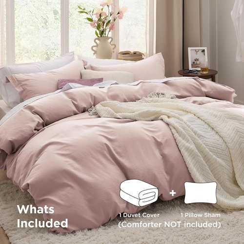 Bedsure Twin Duvet Cover Set - Rose Pink Extra Soft Bedding, 68x90 Inches with Zipper Closure & Pillow Sham