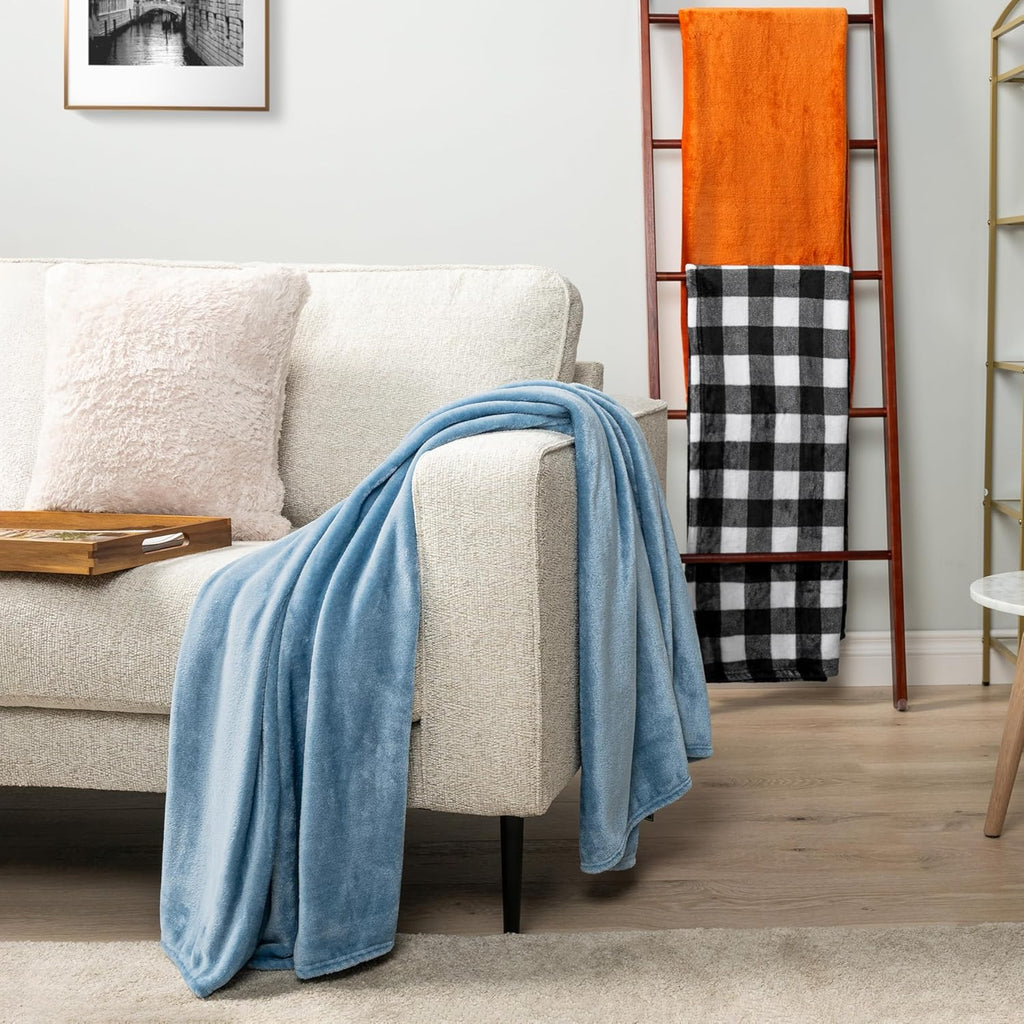 PAVILIA Fleece Throw Blanket - Dusty Blue Super Soft Flannel for Couch | Cozy 50x60 Luxury Plush Blanket