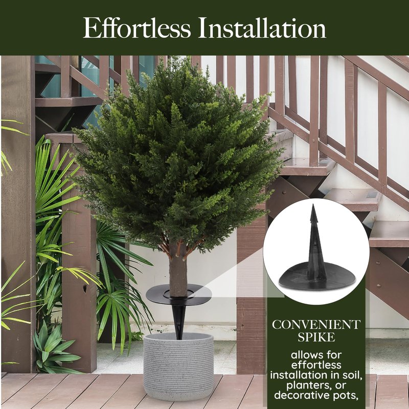 Artificial Cedar Topiary Tree, Indoor Outdoor Decorative Plant, Faux Evergreen Foliage (2, 15.7 inch Height (Leaves Diameter 15.7 inch))