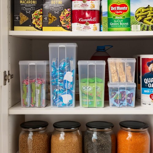 IRIS USA Vertical Storage Containers - Stackable Plastic Bins with Lids for Home & Office Organization | Clear, 6 Pack