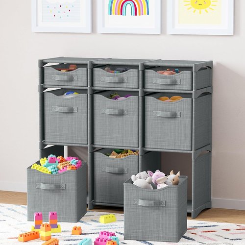 Cube Storage Organizer - 9 Storage Bins Included for Closet, Toy & Clothes Organization | Grey