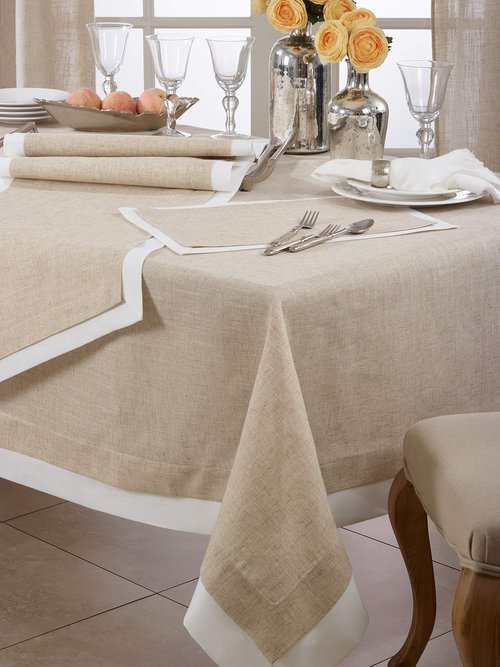 SARO LIFESTYLE 1982.N67160B Moldura Collection Double Layer Tablecloth 67" x 160" Natural
