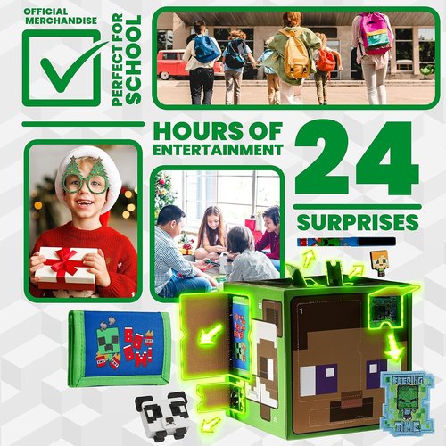 **Minecraft Advent Calendar 2025 - 24 Fun Items Including Keychains, Pens & Notebooks | Green Cube**