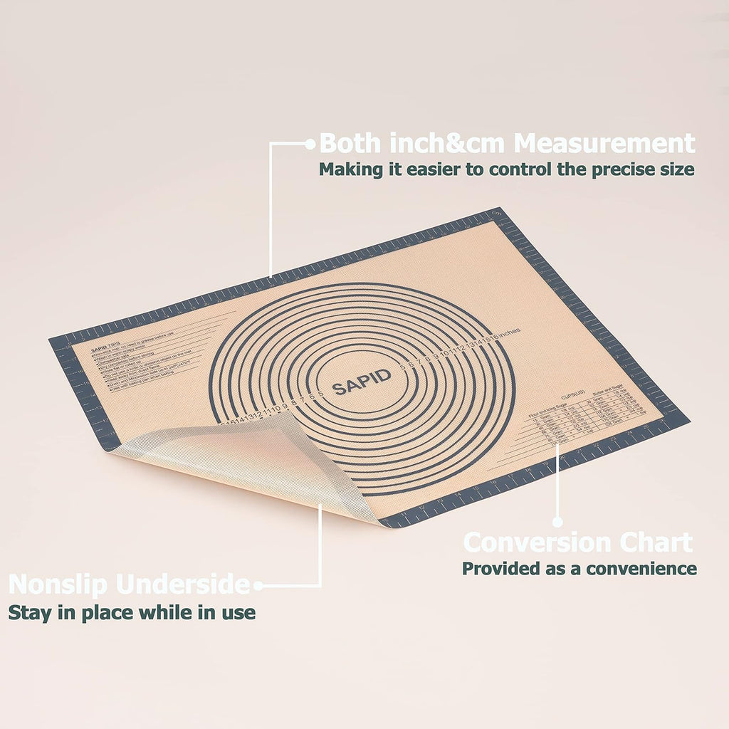 Sapid Extra Thick Silicone Baking Mat - Non-Slip with Measurements | Extra Large 20" x 28" Gray Dough Rolling Mat