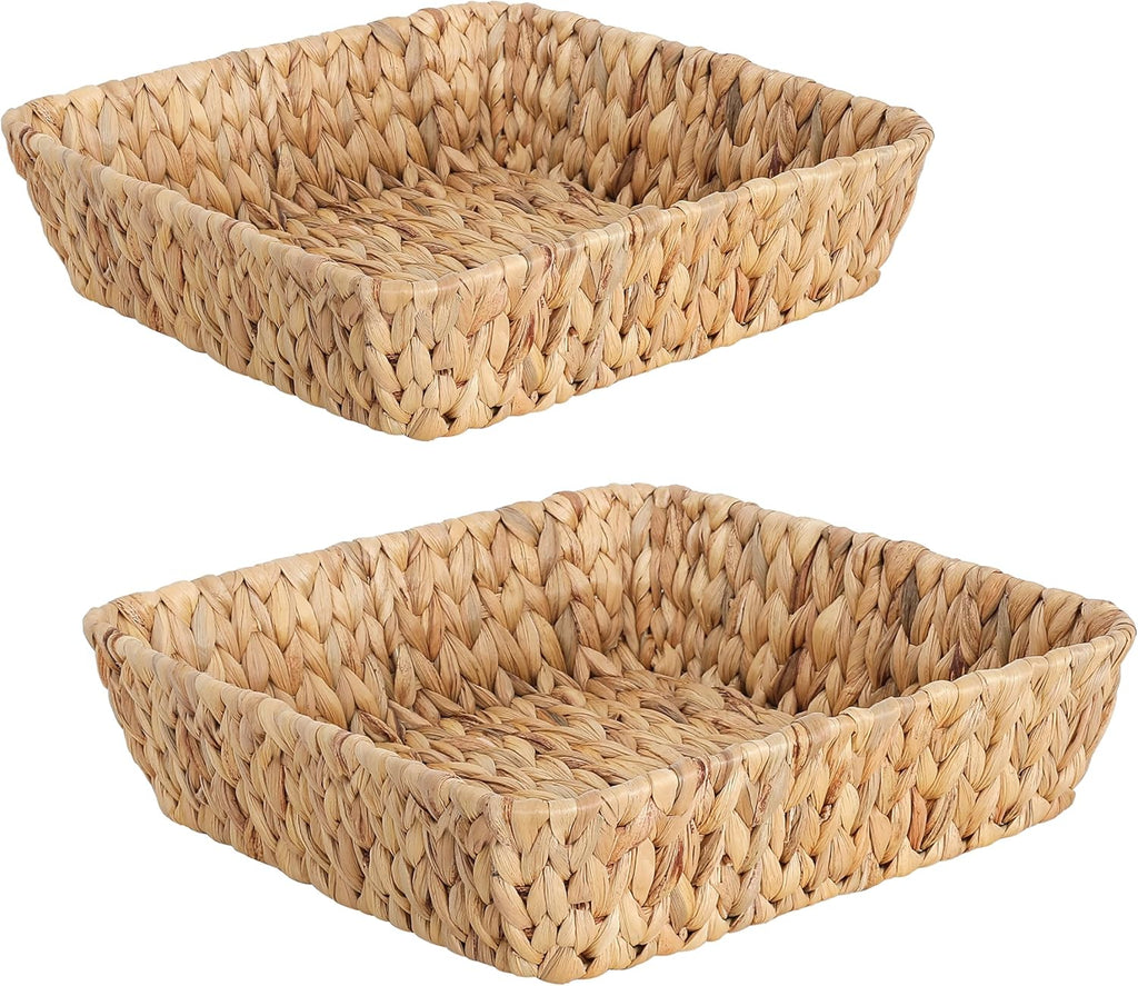 Wicker Basket Tray Set - Small Rattan Baskets for Gifts & Organizing | 2-Pack Decorative Baskets