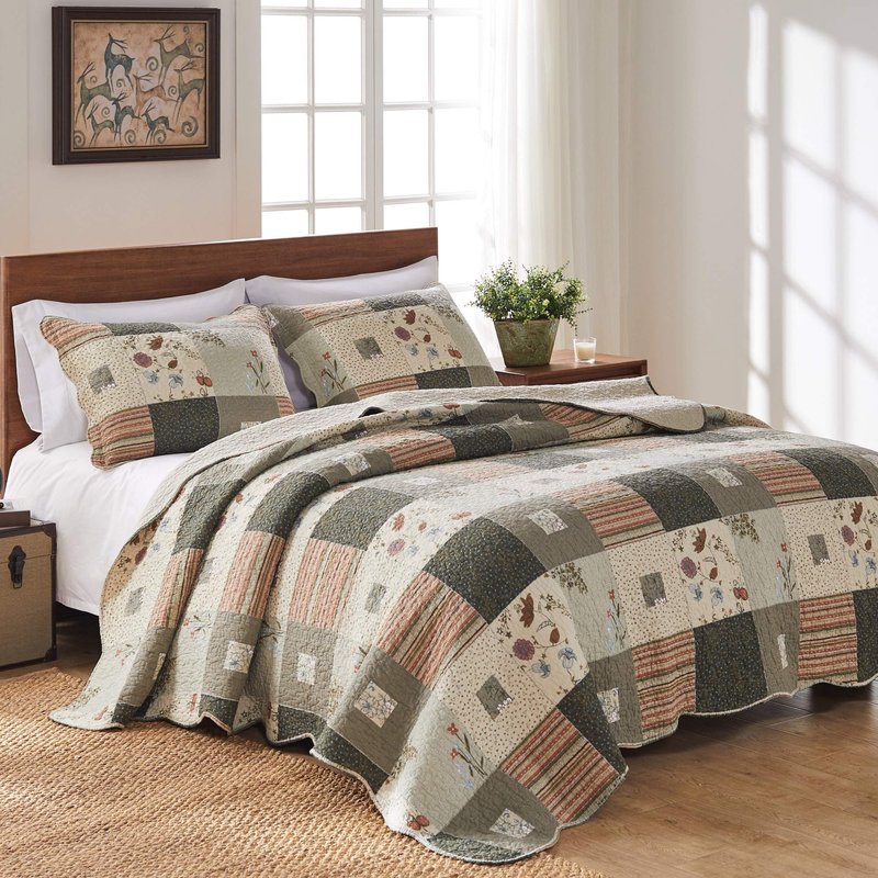 Greenland Home Sedona 100% Cotton Quilt Set, Twin (2 Piece), Gray