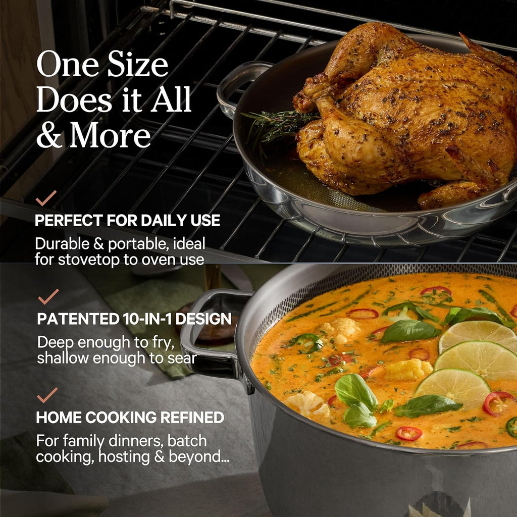 Our Place Titanium Pro Cookware Duo - Always Pan Pro & Perfect Pot Pro | Coating-Free Nonstick, Tri-Ply Titanium & Stainless Steel | Oven & Induction Safe Up to 1000°F | Chrome Finish