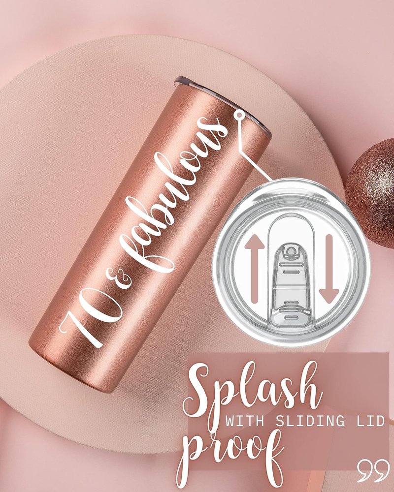Onebttl 70th Birthday Gifts for Women, 70 & Fabulous, 70th Birthday Gift Idea for Women, Coworker, Friends, Mom, 70th Bday Gifts, Stainless Steel Tumbler 20oz - Rose Gold