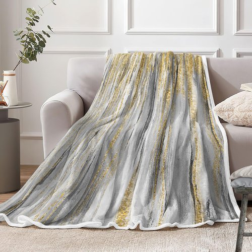 Gray Gold Throw Blanket, Grey Abstract Texture Soft Fleece Blankets for Couch Sofa Bedroom, Morden Blanket for Women Girls Gifts Fuzzy Fluffy Cozy Comfy Decorative for All Seasons