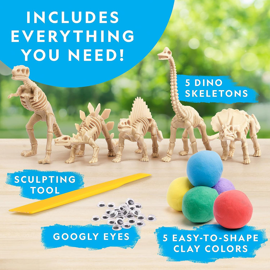 National Geographic Clay Dinosaur Arts & Crafts Kit - Air Dry Clay, 5 Colors & Dino Skeletons for Kids Ages 4-10