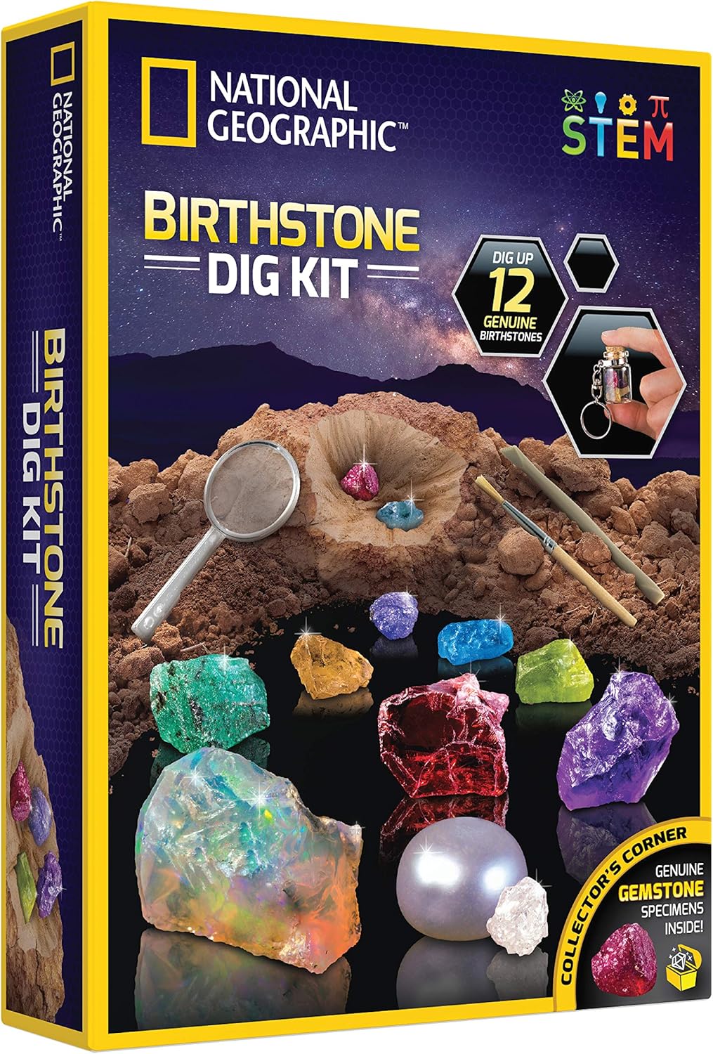 National Geographic Birthstone Dig Kit - 12 Genuine Birthstones Including Real Diamond & Ruby | Gemstone Collection