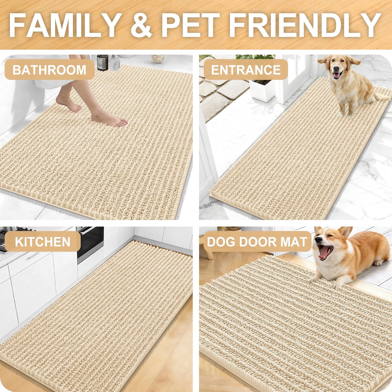 OLANLY Bathroom Rug Mat - Thick Soft Chenille | Non-Slip Rubber Backing, Machine Washable, 40x32, Beige