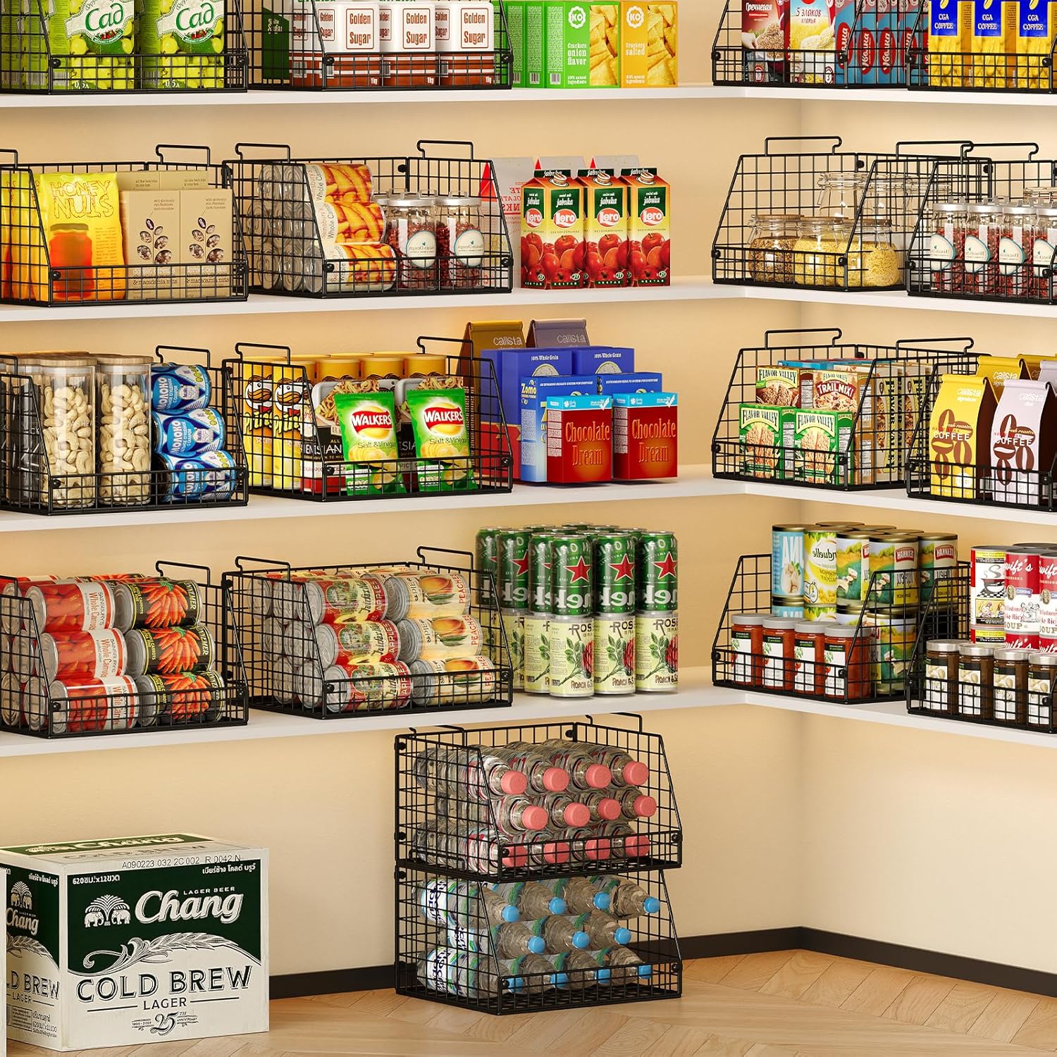 XXL Stackable Wire Storage Baskets by [Brand Name] - Extra Large Pantry Organizer for Fruits, Vegetables & Snacks