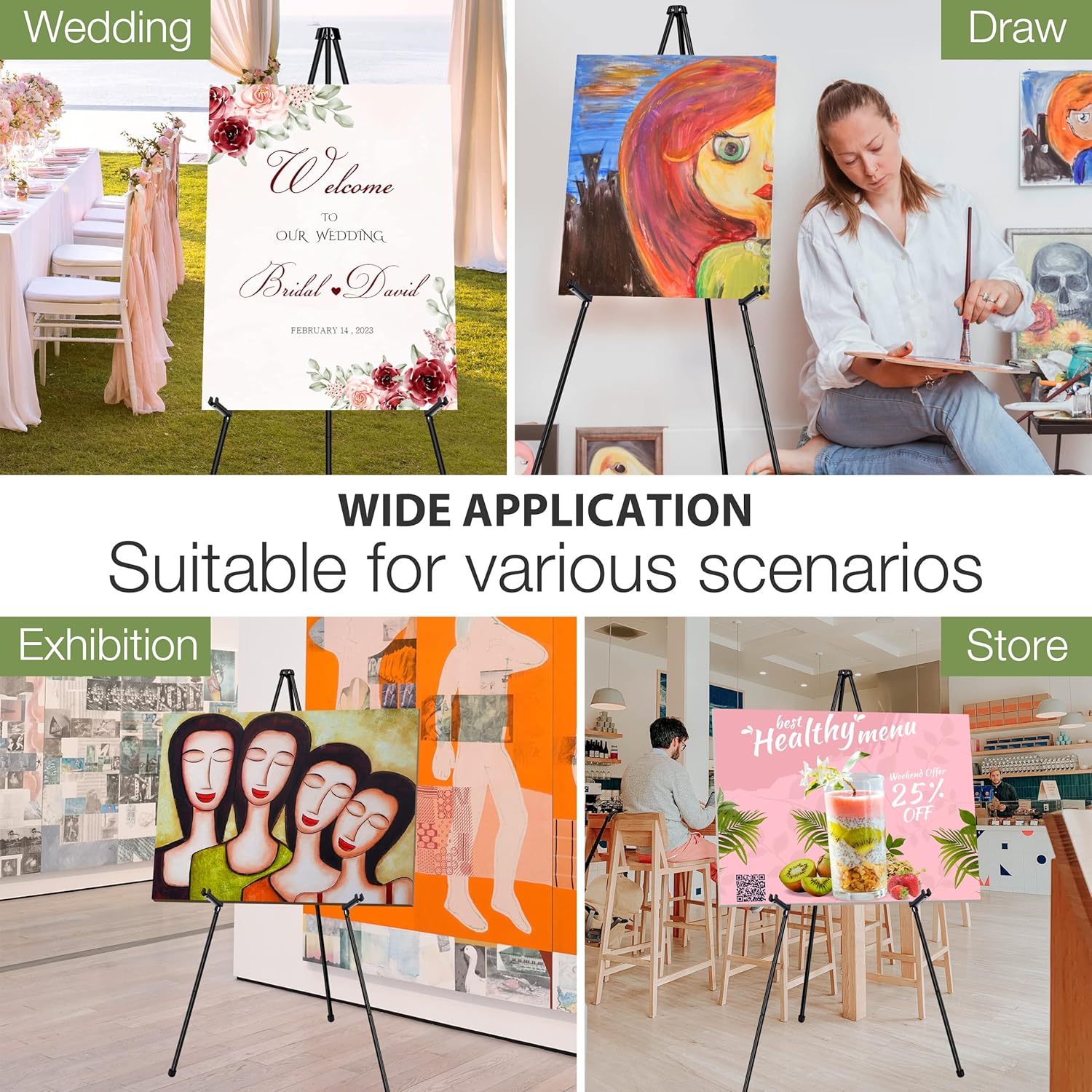 Skiennix 63" Adjustable Metal Easel Stand - Perfect for Wedding Signs & Art Displays | Black Tripod Design