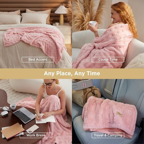 Bedsure Light Pink Throw Blanket - Super Fluffy Waffle Cozy Blanket for Sofa & Bed, 50x60 Inches