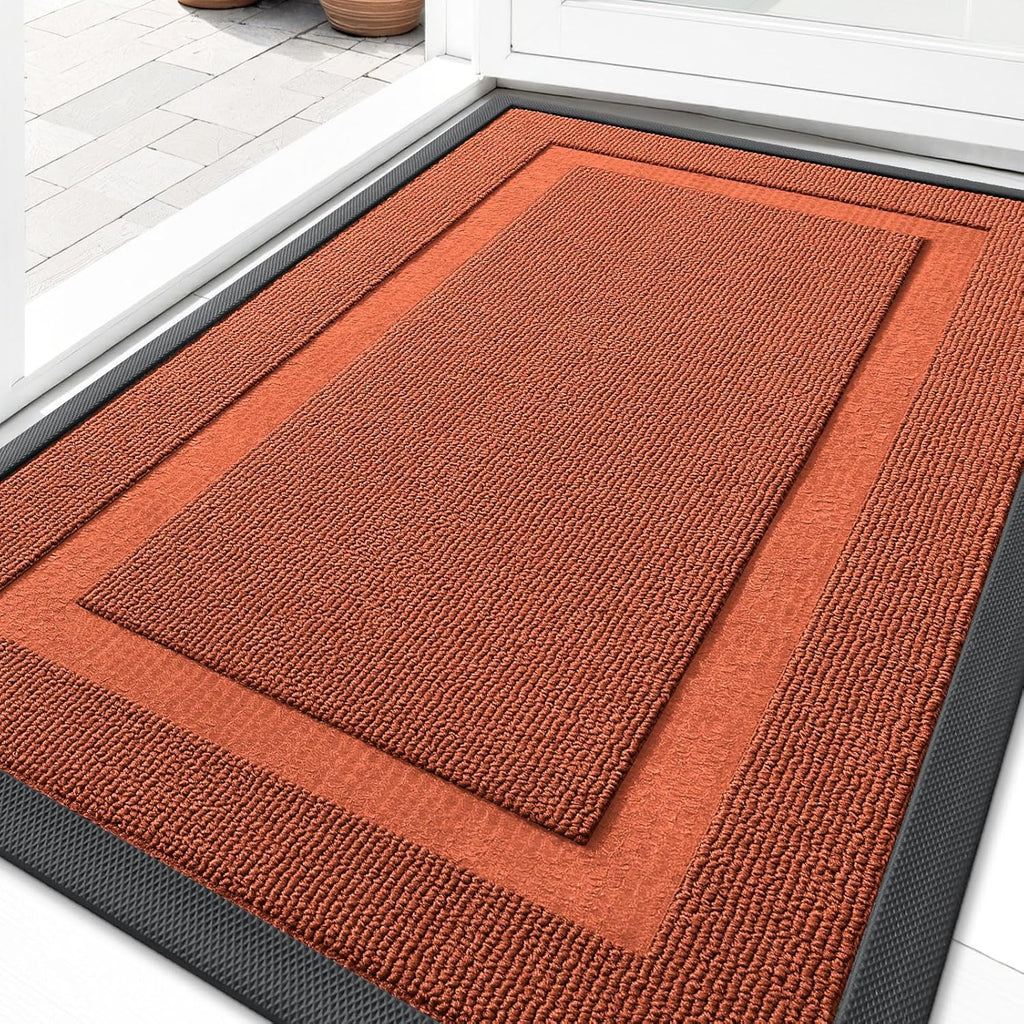 OLANLY Waterproof Front Door Mat - All-Season Indoor/Outdoor Doormat, Easy Clean, 35x23, Vermillion Red