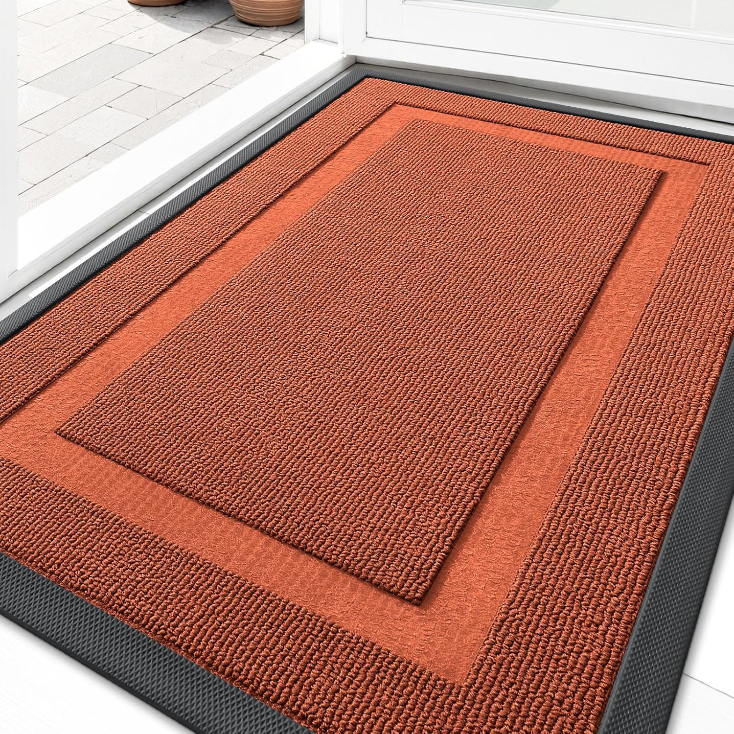 OLANLY Waterproof Front Door Mat - All-Season Indoor/Outdoor Doormat, Easy Clean, 35x23, Vermillion Red