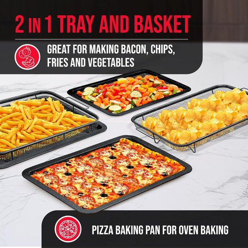 Bakken Swiss Crisper Tray - Non-Stick Gray Marble Coating | 2-Piece Set for Healthier Cooking