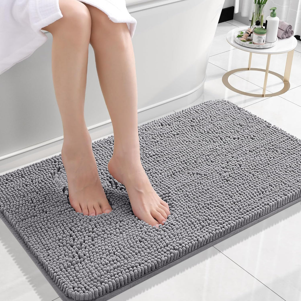 OLANLY Bathroom Rugs - Extra Soft Chenille Bath Mats with Rubber Backing | Quick Dry, Machine Washable, 24x16, Grey