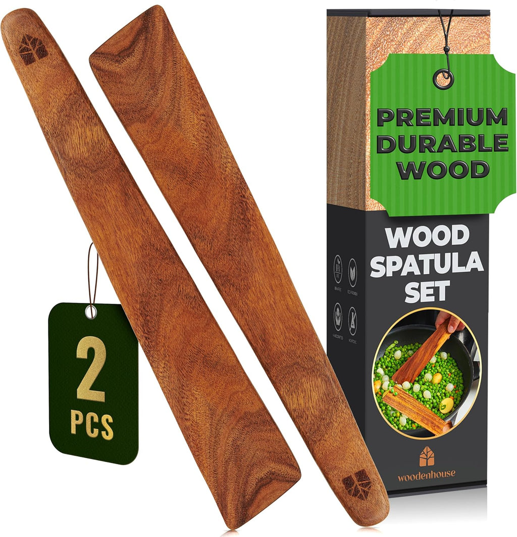 Skiennix Wooden Spatula Set | 12-Inch Teak Turner & Flipper for Non-Stick Frying Pans - BPA Free & Heat Resistant