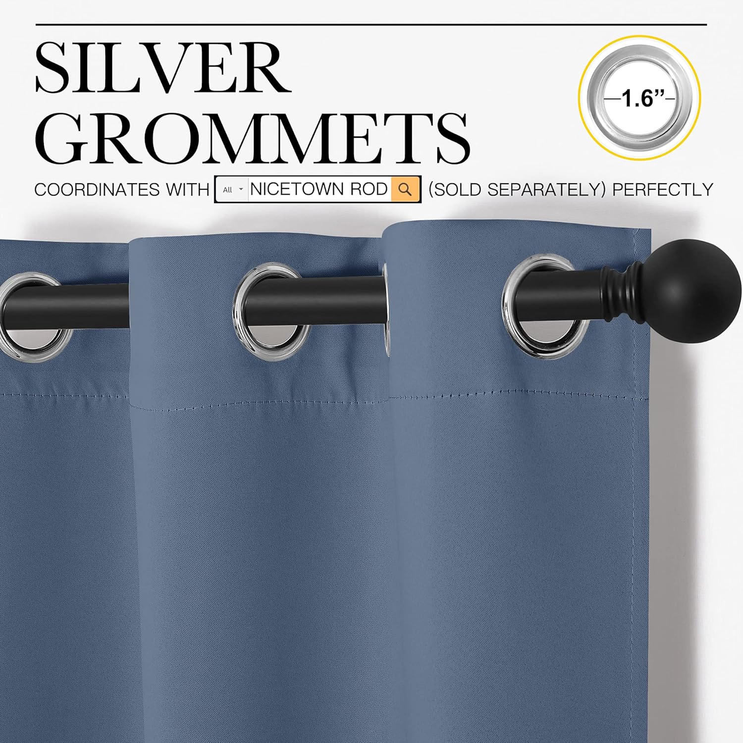 NICETOWN Blackout Curtains - Sound & Heat Reducing Drapes for Kids' Bedroom | Stone Blue, 55" x 68", 2PCs
