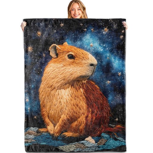 MIEPOS Cosmic Capybara Throw Blanket,50x60in,Soft,Lightweight Flannel,Majestic Starry Night Blankets - Gifts for Kids Boys Girls,for Couch Office Travel,Home Living Room Modern Artistic Decor