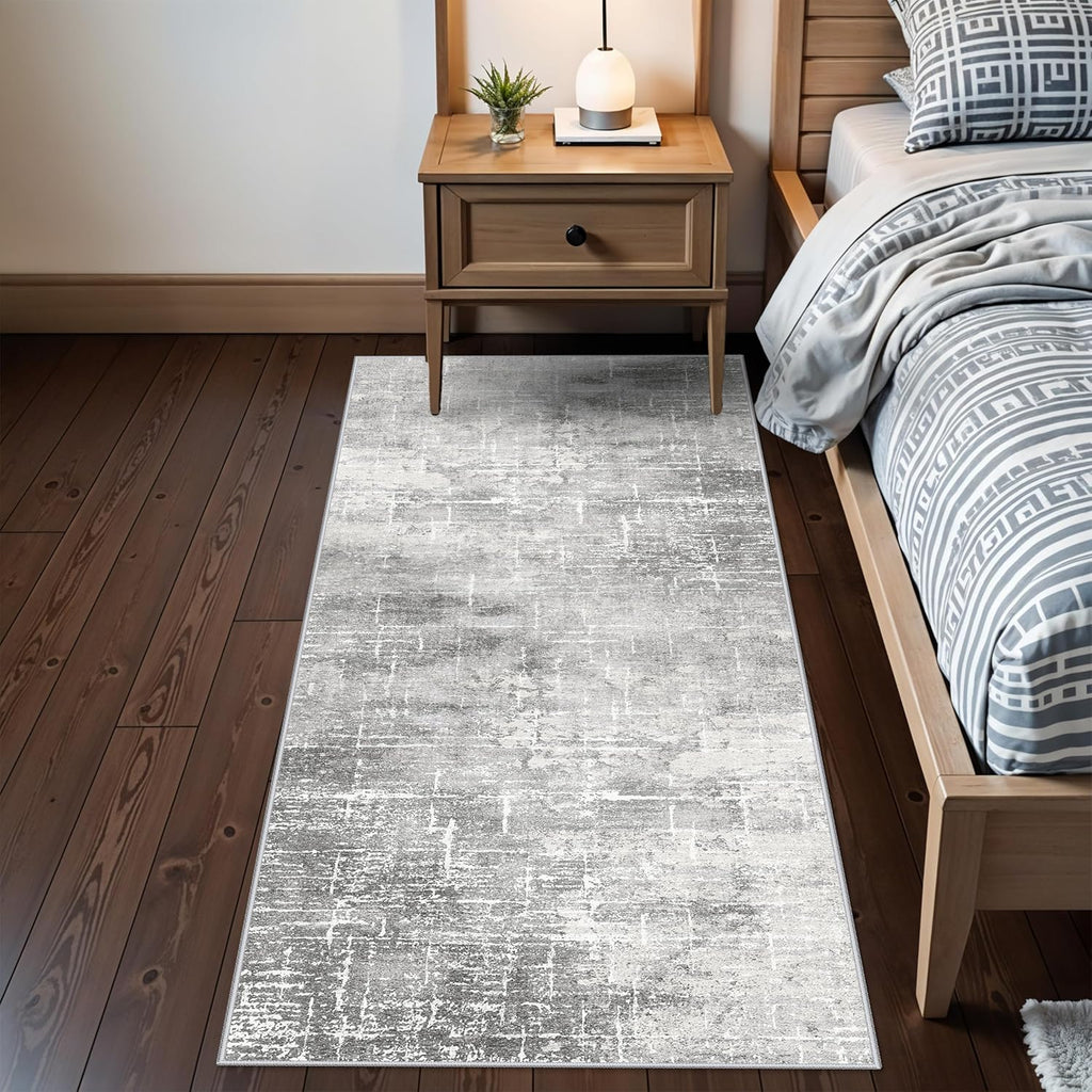 Skiennix Washable Abstract Kitchen Rug - Non-Slip Water-Resistant Floor Mat | 2x6 Light Grey for Modern Homes