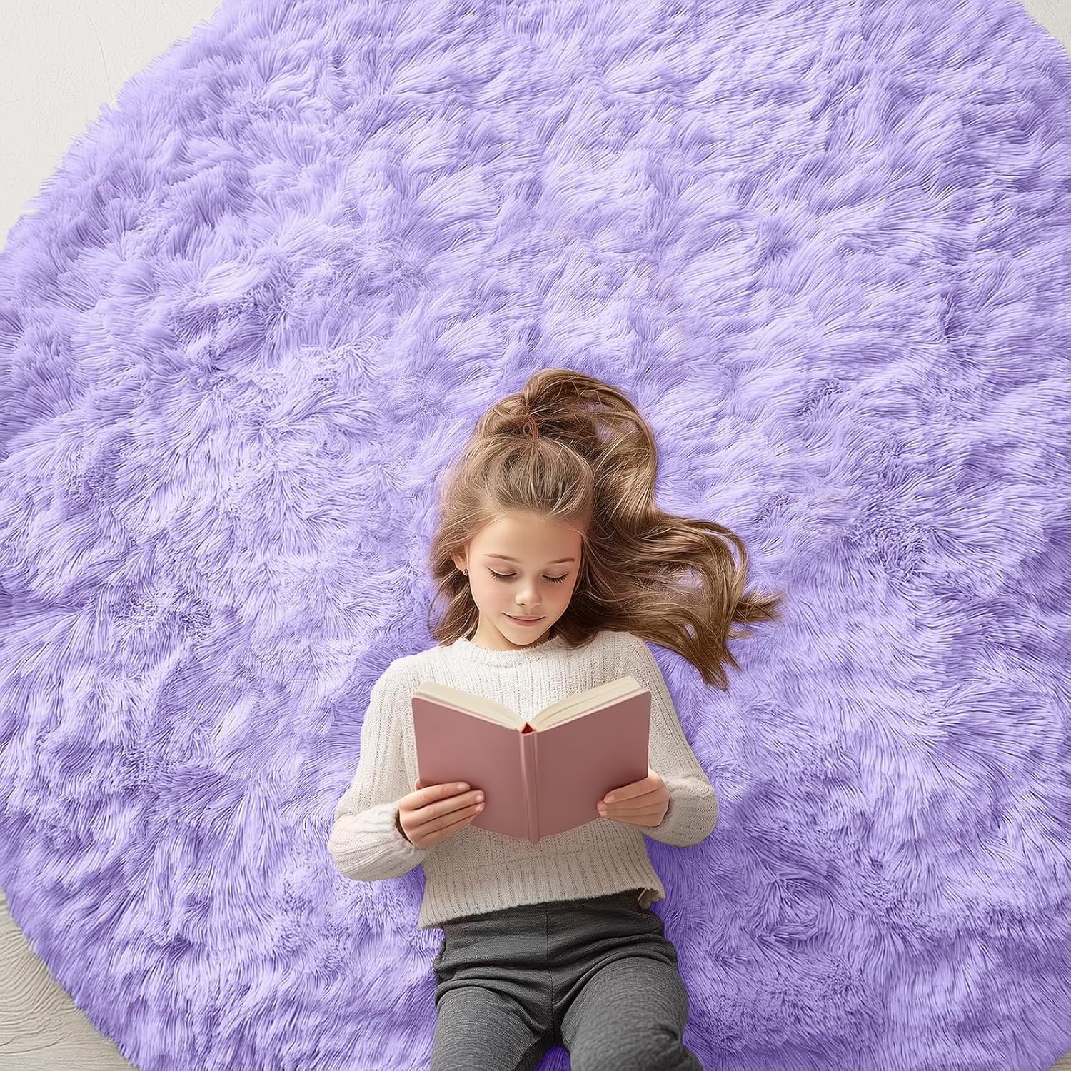 OLANLY Round Light Purple Area Rug - Soft, Fluffy, Machine Washable 6 ft Circle Carpet for Bedrooms & Nurseries